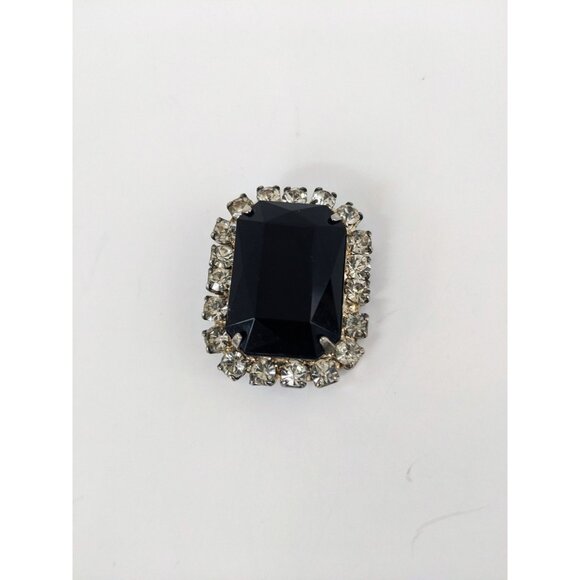 Rhinestone Brooch with Black Stone Centre Accent - Picture 9 of 10